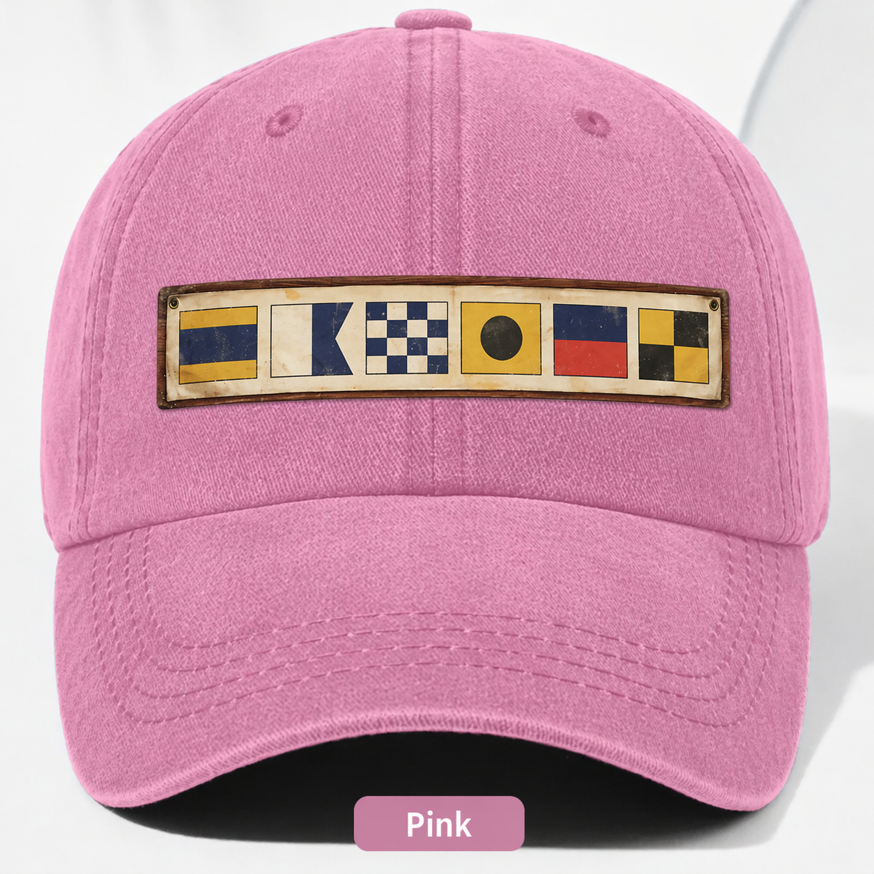 Personalized Nautical Flag Washed Denim Baseball Cap, Vintage Pink Everyday Outdoor Wear, Unique Gift for Him or Her