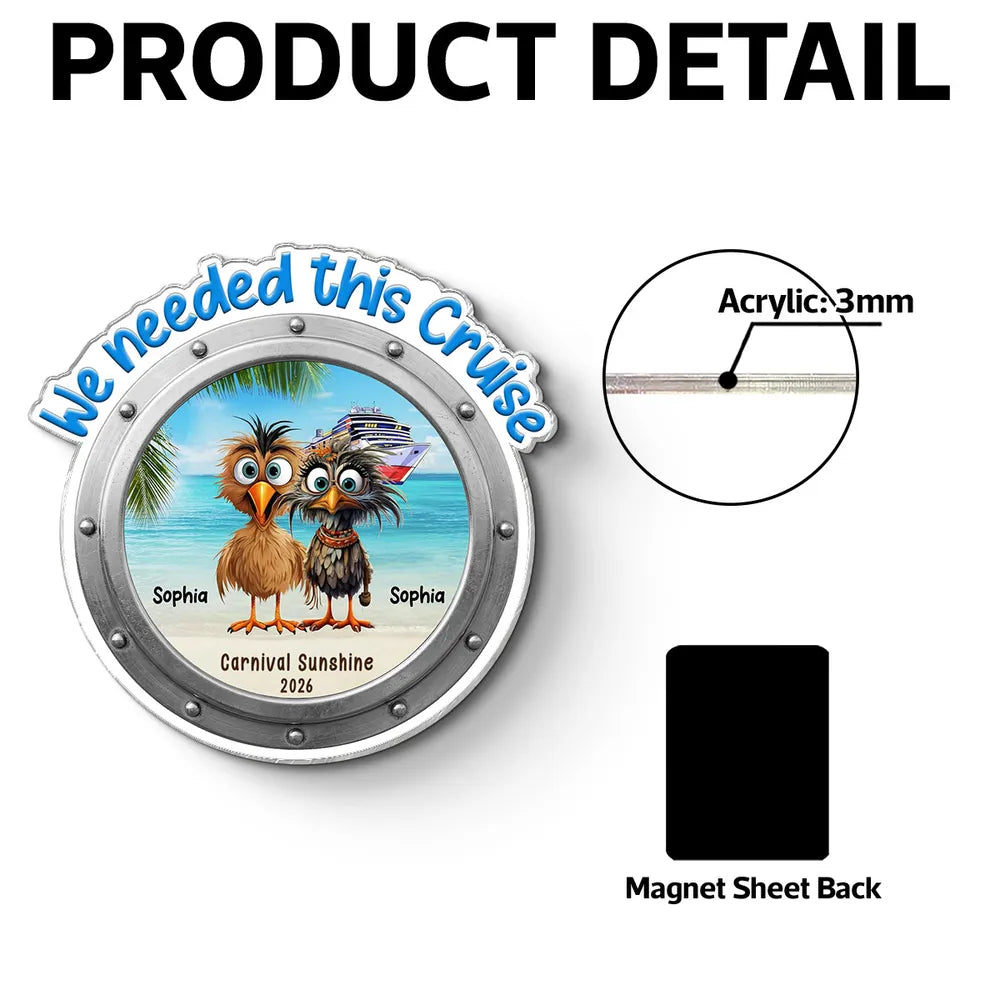 Acrylic Magnet Personalized Cruise Door Magnet with Funny Whimsical Bird Couple Ocean Scene Sweet Trip Memory Unique Gift