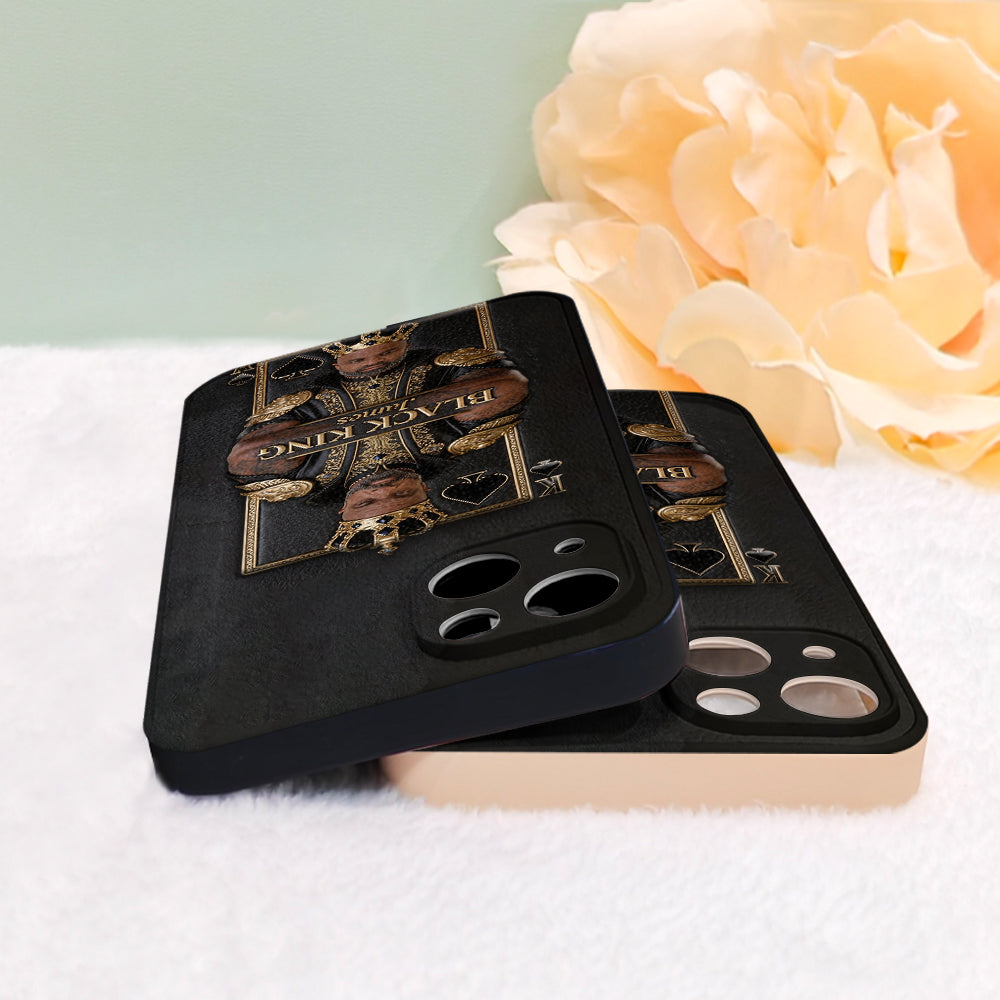 Black King - Personalized African American 3D Embossed Leather Phone Case