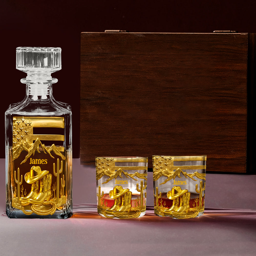 Cowboy Boots - Personalized Western Outfit Whiskey Decanter Set