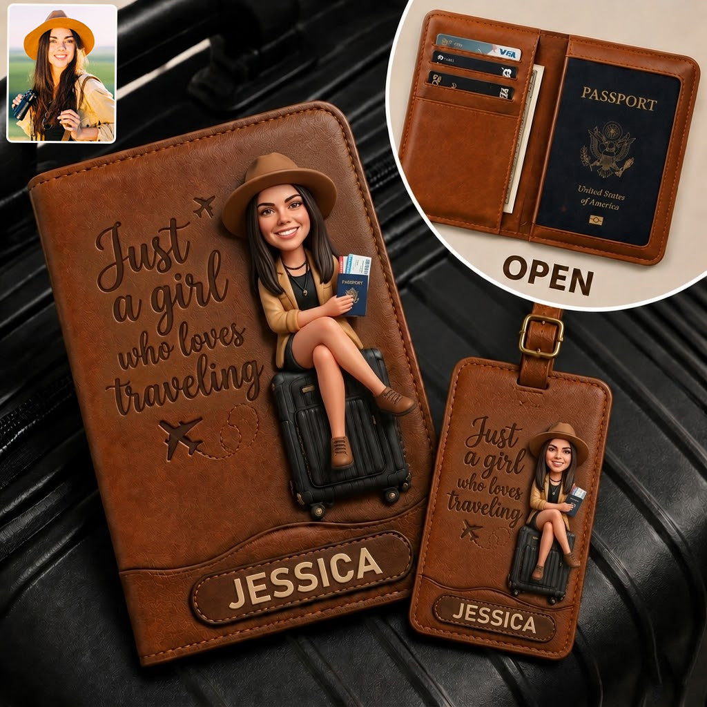 Just A Girl Who Love Traveling - Personalized Travelling Passport Holder & Luggage Tag Set
