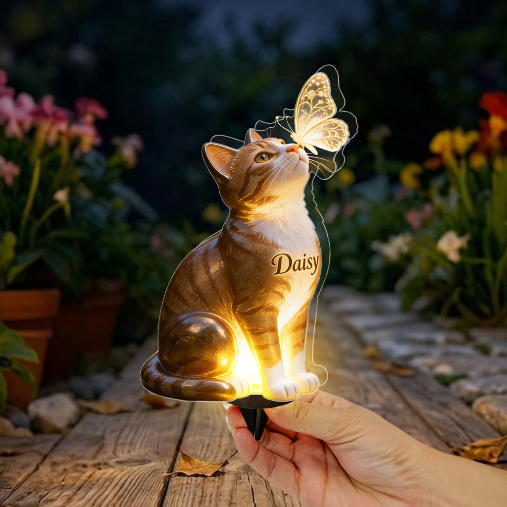 Cat And Butterfly - Personalized Cat Solar Acrylic Light