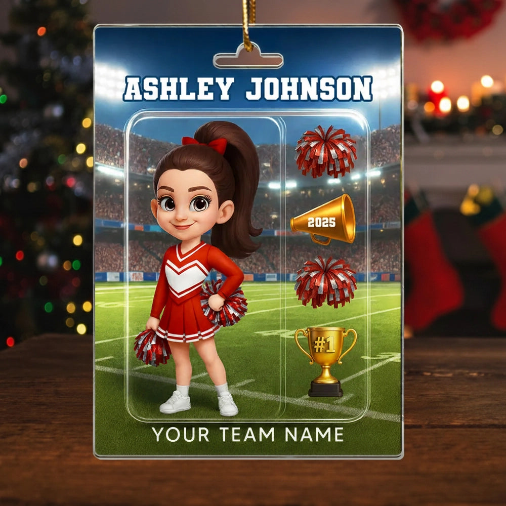 Cheerleader Acrylic Ornament, Custom Team Spirit Stadium Design, Festive Tree Decor, Unique Gift for Daughter or Sports Fan