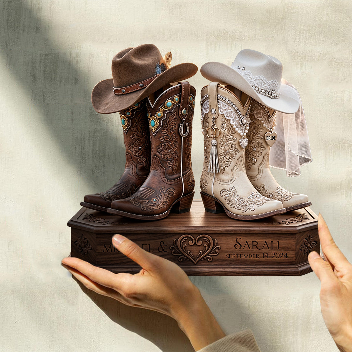Couple Cowboy - Personalized Couple Custom Shaped Wood Plaque