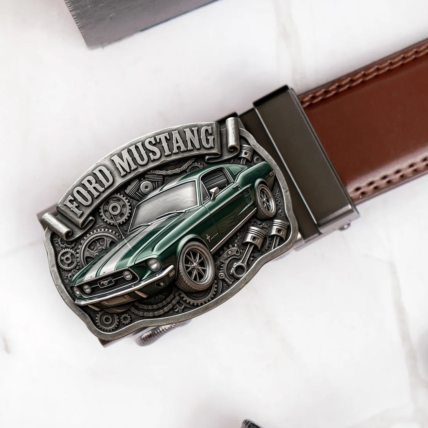 Custom From Any Photo - Personalized Car Lover Leather Belt With Shaped Buckle