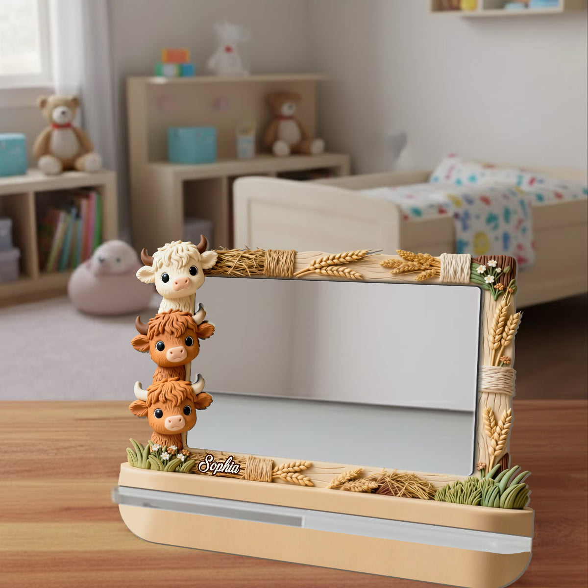 Cute Highland Cows Peeking - Personalized Highland Cow Desk Mirror