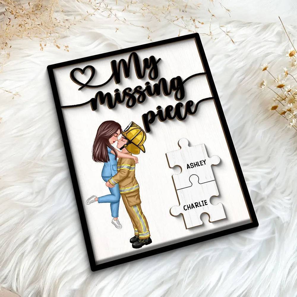 My Missing Piece - Personalized 2-Layer Wooden Plaque for Heroes - Firefighters, Nurses, Police Officers - Romantic Gift for Valentine's & Anniversaries