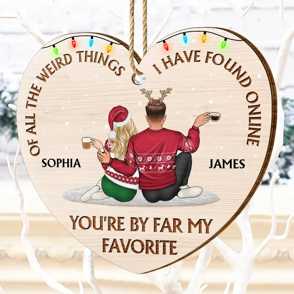 Personalized Couple Heart Wooden Ornament With Funny Love Quote, Cozy Christmas Tree Decor, Unique Gift for Husband or Wife