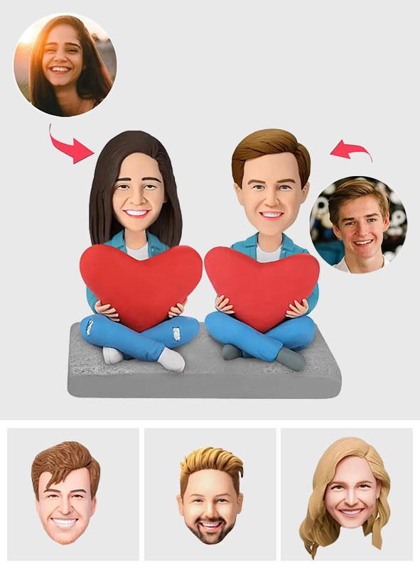 Heart Couple - Personalized Couple Sitting Heart Bobblehead