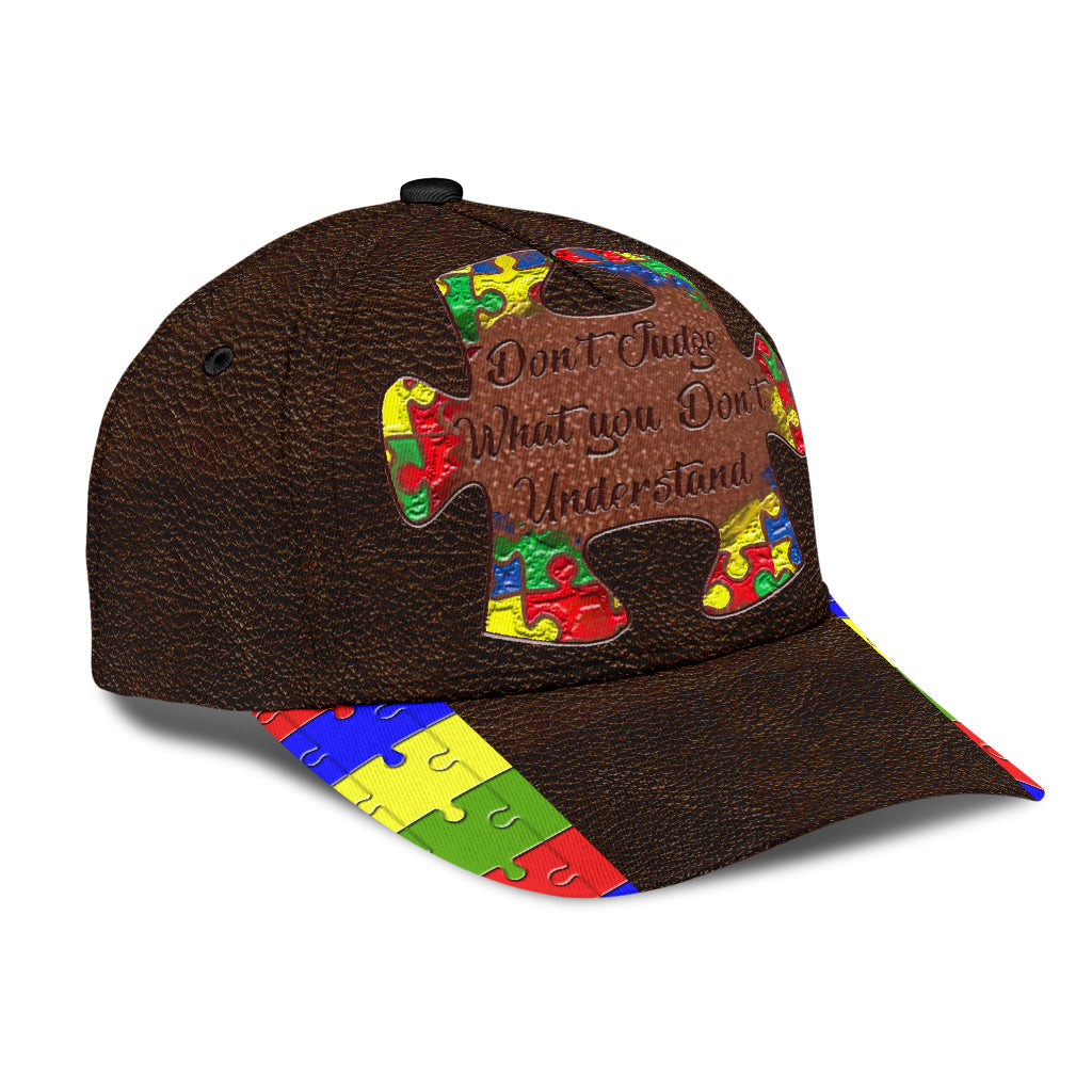 Don't Judge Leather Pattern Print Autism Awareness Classic Cap 0622