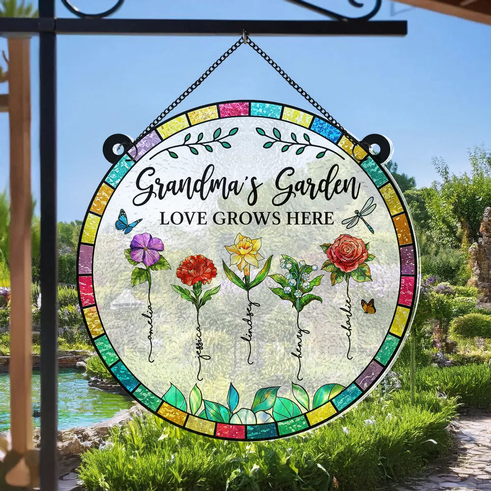 “Grandma’s Garden – Love Grows Here” Personalized Acrylic Suncatcher