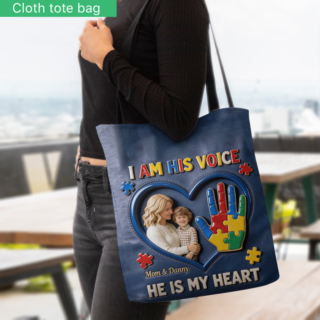 I Am His Voice, He Is My Heart - Personalized Autism Awareness Tote Bag