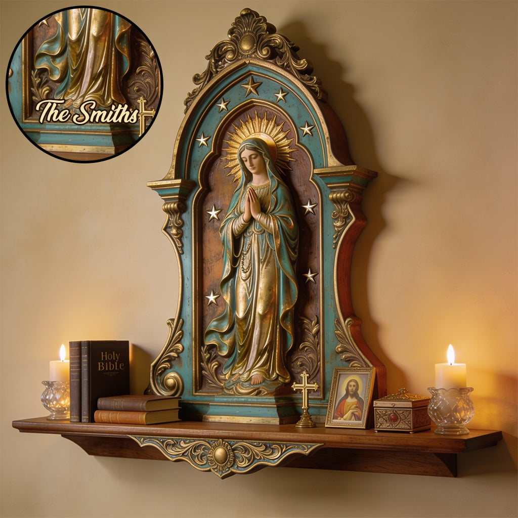 God Blessed This Family - Personalized Christian Wooden Floating Shelf
