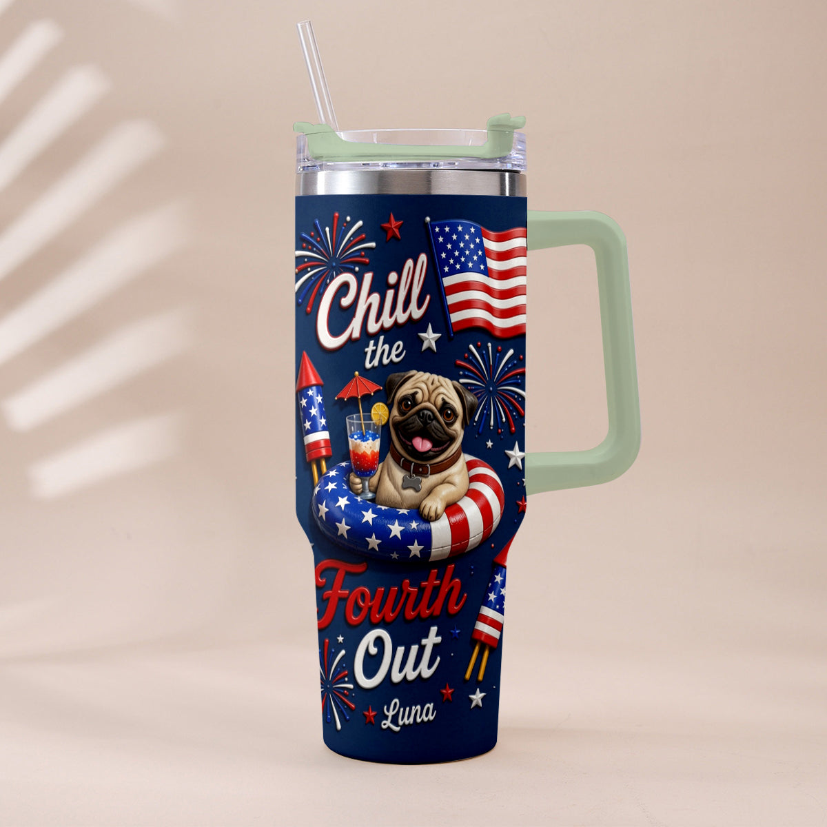 Funny Pet Chill The Fourth Out - Personalized Dog Tumbler With Plush Charm