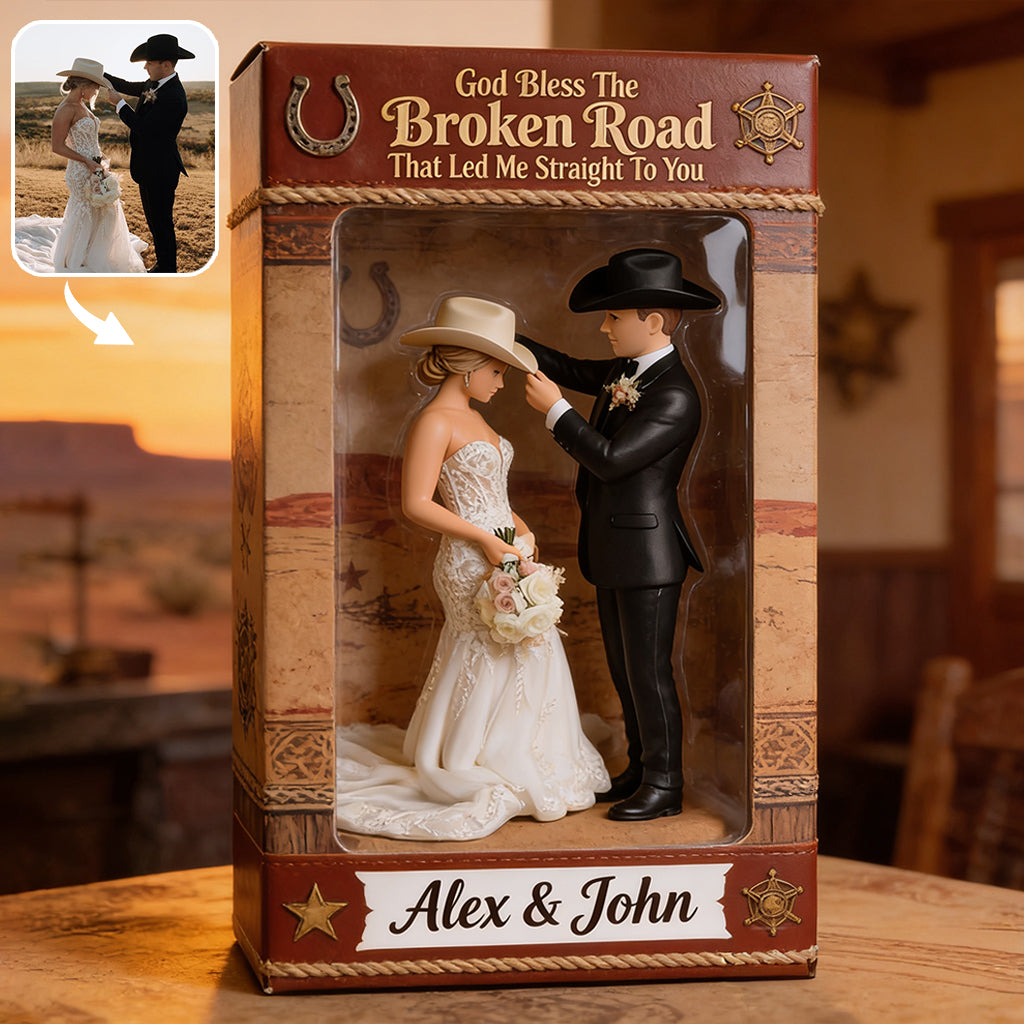 Cowboy & Cowgirl Couple, Western House Decoration, God Bless The Broken Road - Personalized Western Outfit Custom Shaped Acrylic Plaque