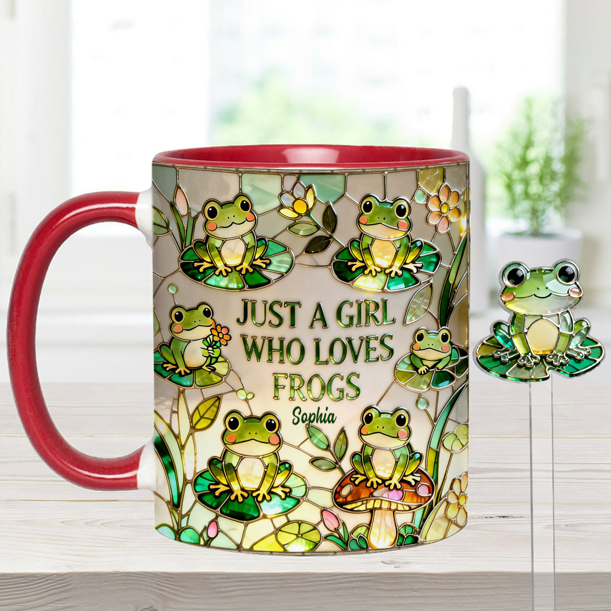Just A Girl Who Loves Frogs - Personalized Frog Set Accent Mug with Acrylic Stirrers