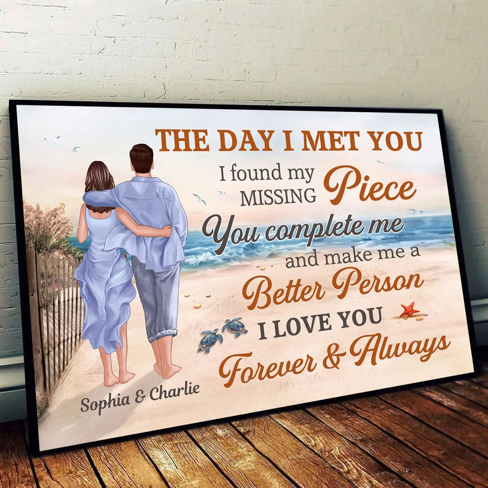 Valentine's Day Couple Embrace on the Beach – Custom Posters, Plaques, Keychains, Ornaments, Pillows & More