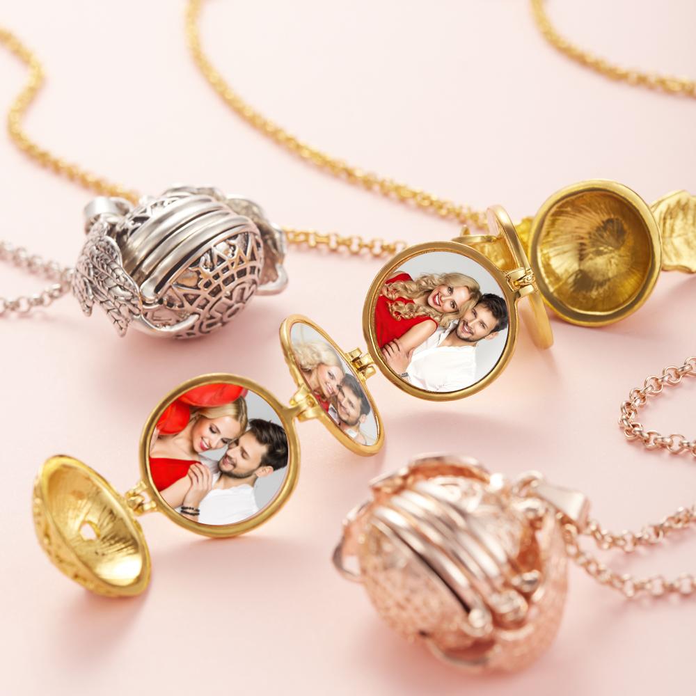 Any Photo - Personalized Angel Wings Expanding Photo Ball Locket Necklace