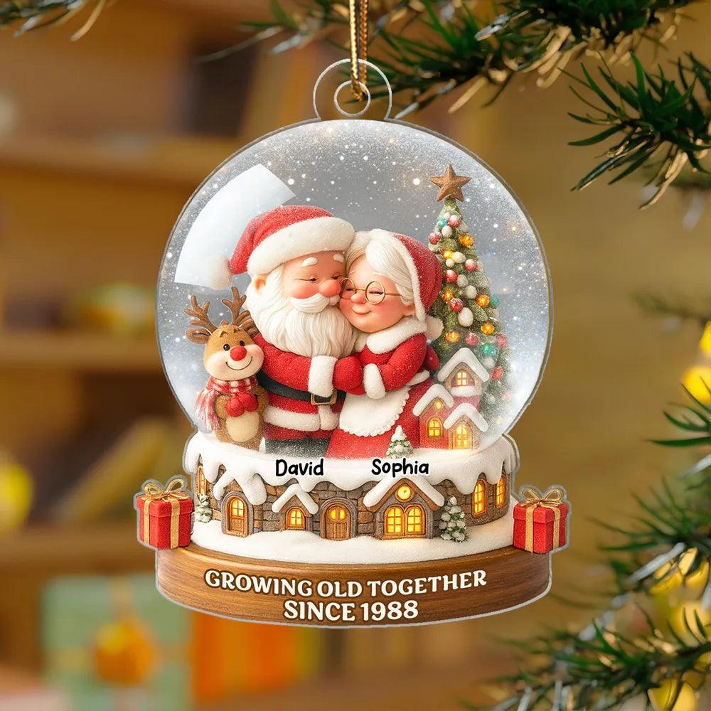 Santa Couple Acrylic Ornament with Cozy Hug Design, Perfect Christmas Gift for Couples