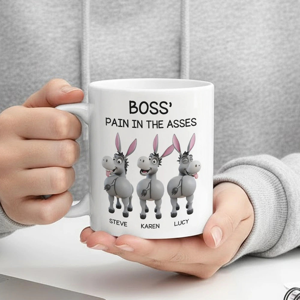 Funny Personalized White Ceramic Mug for Boss – Custom Cartoon Donkey Team, Unique Office Gift for Coworkers, Hilarious Value-Priced Present