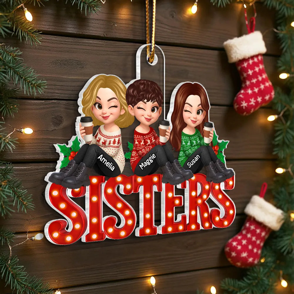 Acrylic Ornament Featuring Besties Cartoon Characters with Holiday Elements, Heartwarming Friendship Gift for Holiday Season