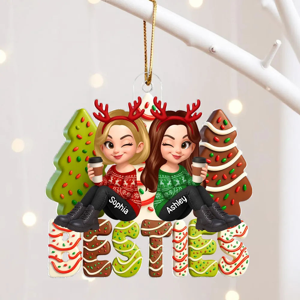 Acrylic Ornament with Fun Cartoon Besties Design, Christmas Tree Decoration, Perfect Friendship Gift