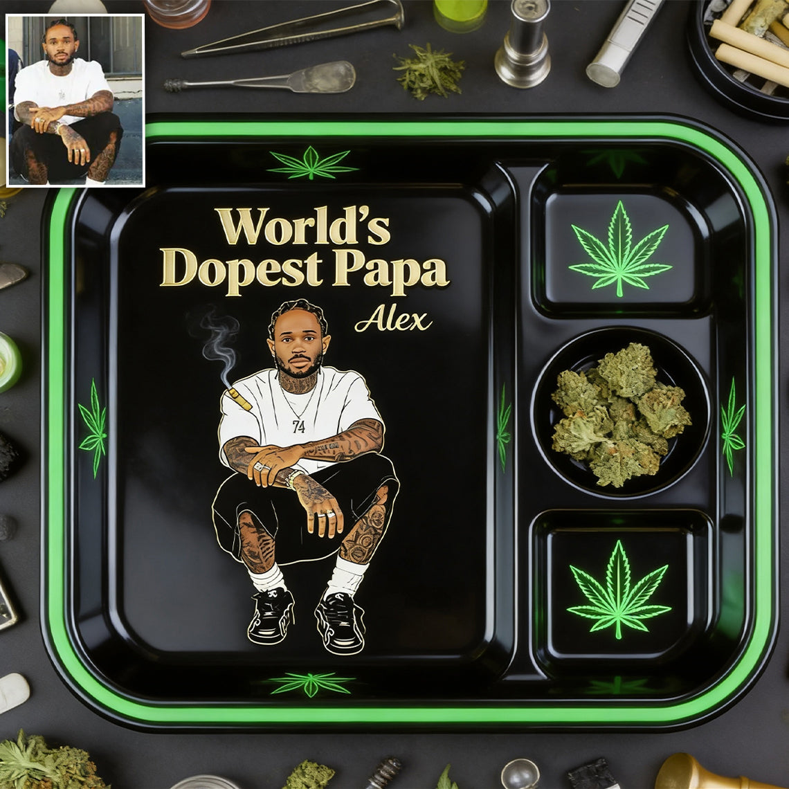 Custom Rolling Tray From Any Photo, Gift For World's Dopest Dad - Personalized Weed Catch-All Tray