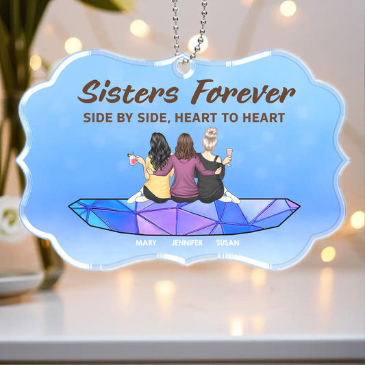 Sisters Forever Side By Side Heart To Heart Ornament – Thoughtful Personalized Gift for Sister or Friend