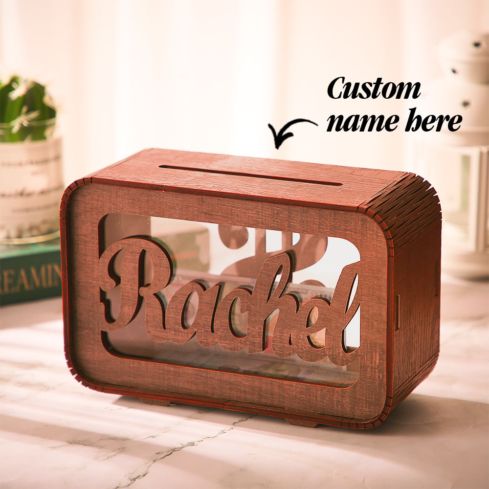 Personalized Name Rectangular Wooden Piggy Bank
