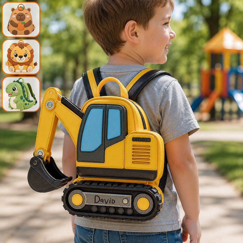 Kids Love Excavator, Unicorn, Capybara, Dinosaur - Personalized Kid Changeable Leather Patch Backpack