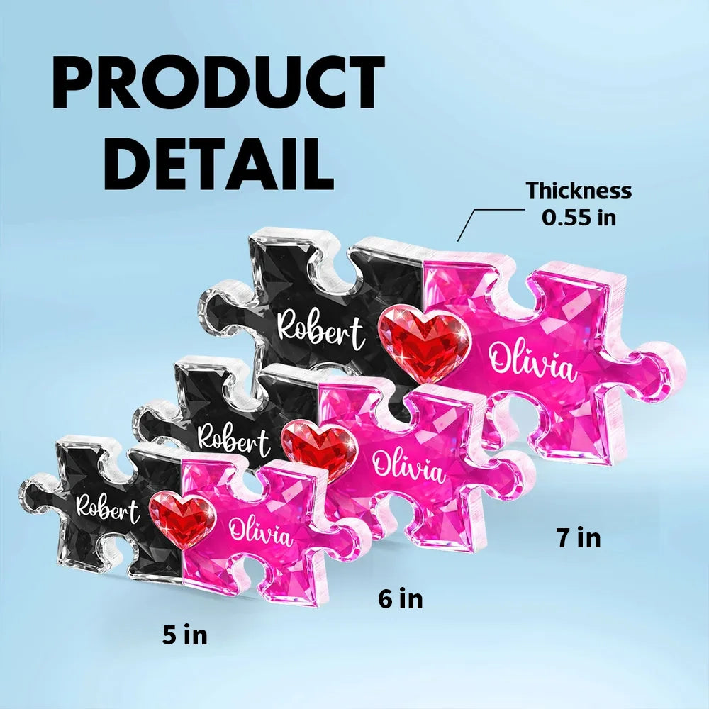 Personalized Puzzle Couple Shaped Acrylic Block Plaque - Heart Keepsake Shelf Decor, Unique Gift for Him or Her