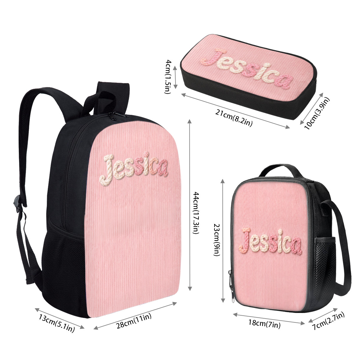 Kid Backpack, Lunch Bag, Pencil Case - Personalized Kid Back-To-School Combo & Plush Brooch