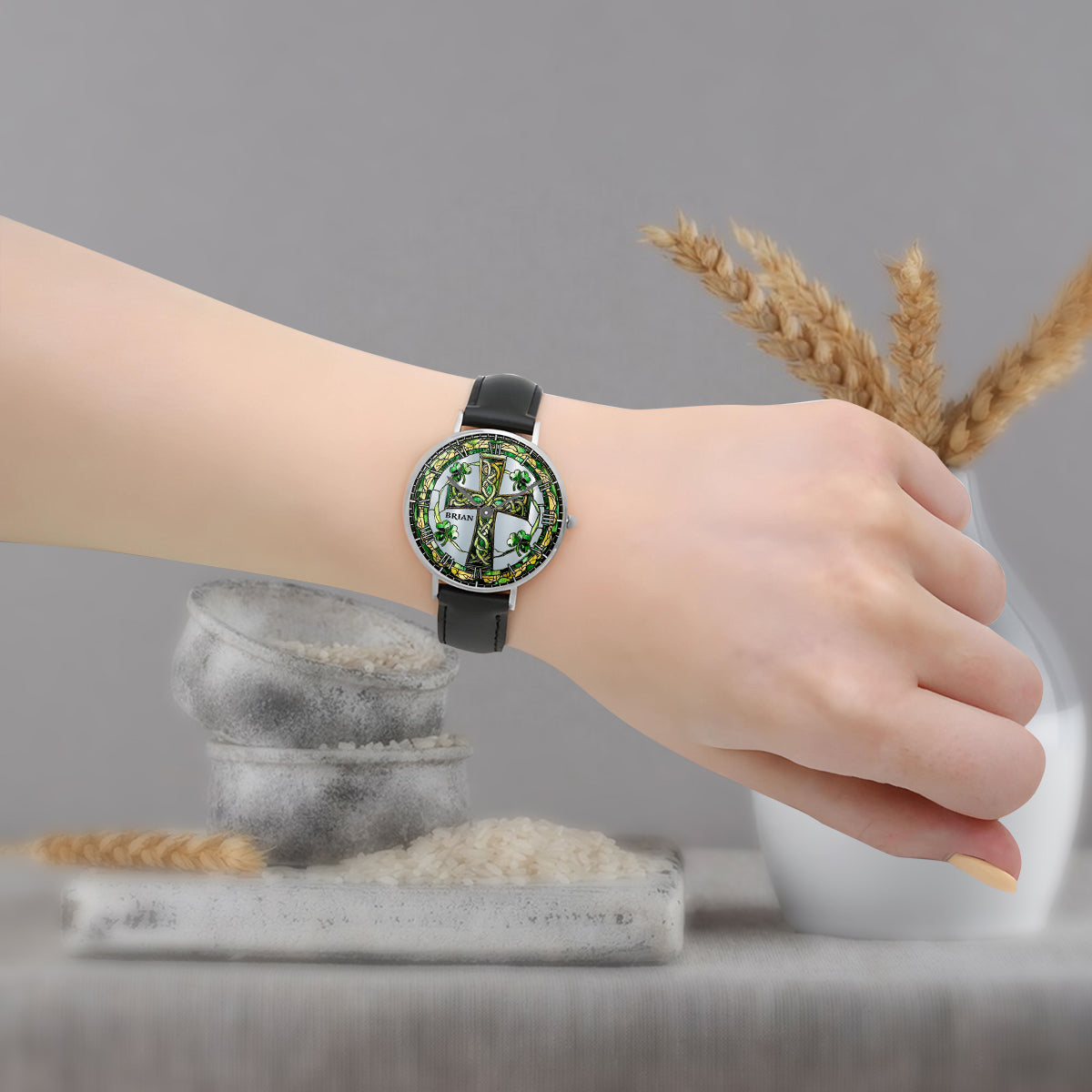 Celtic Cross Shamrock - Personalized Irish Hand Watch
