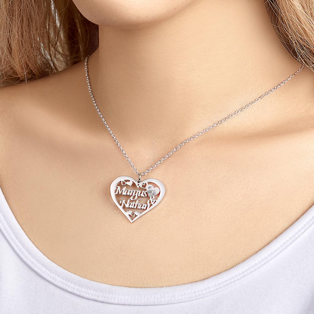 Engraved Photo Necklaces Heart-shaped With Names - Personalized Couple Necklace