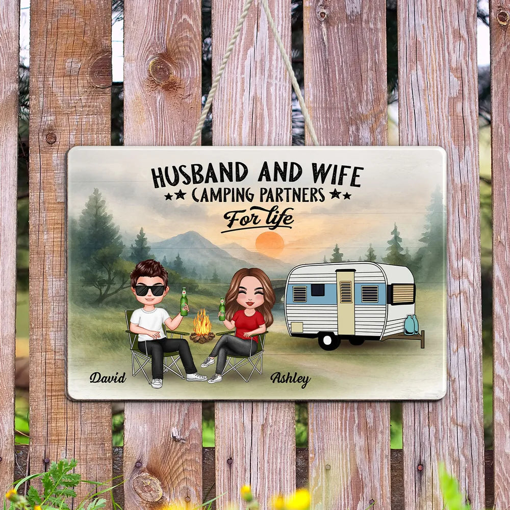 Doll Camping Couple Mountain Personalized Wood Sign