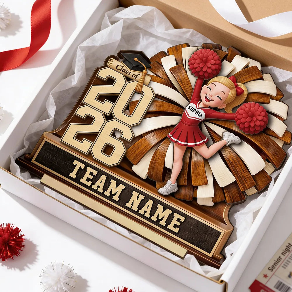 Personalized 2-Layer Wooden Plaque Cheerleader Graduation Decor With Class of and Team Name, Unique Gift