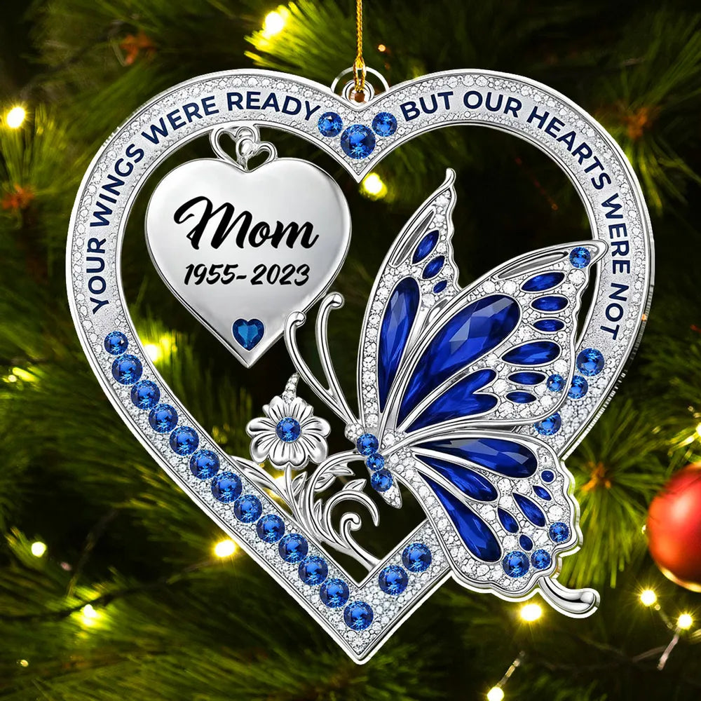Personalized Acrylic Ornament for Mom Memorial with Blue Butterfly & Heart – Unique Remembrance Gift & Festive Decor