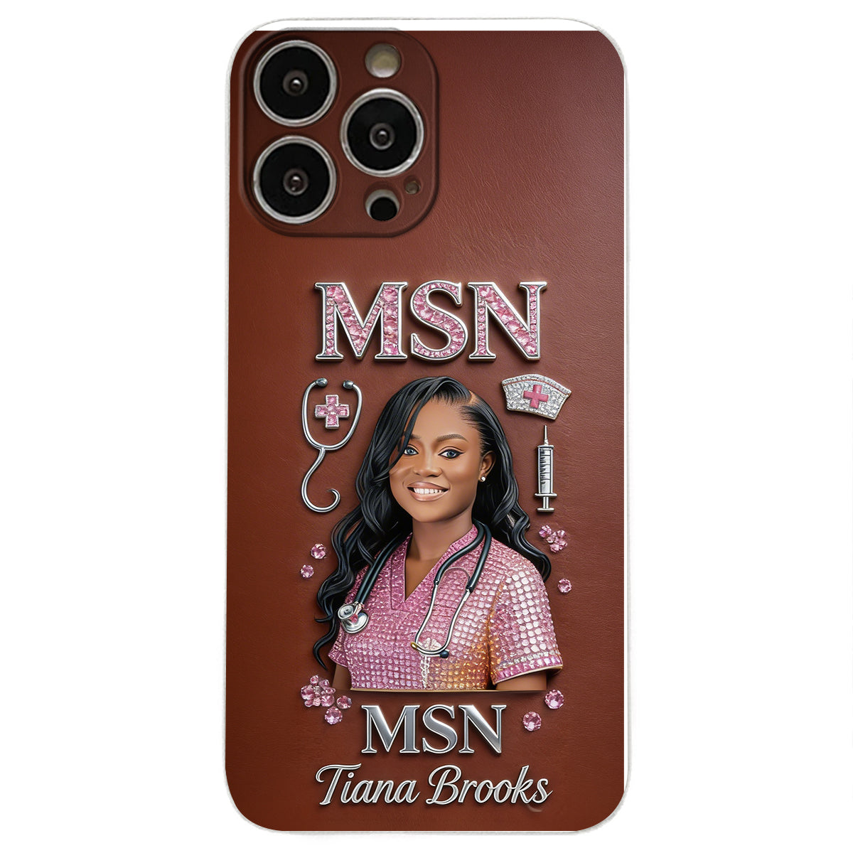 Any Title - Gifts For Nurse, Doctor - Personalized Nurse 3D Embossed Leather Phone Case