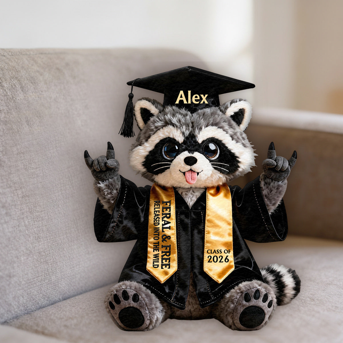 Graduation Raccoon - Personalized Graduation Premium Faux Fur Pillow