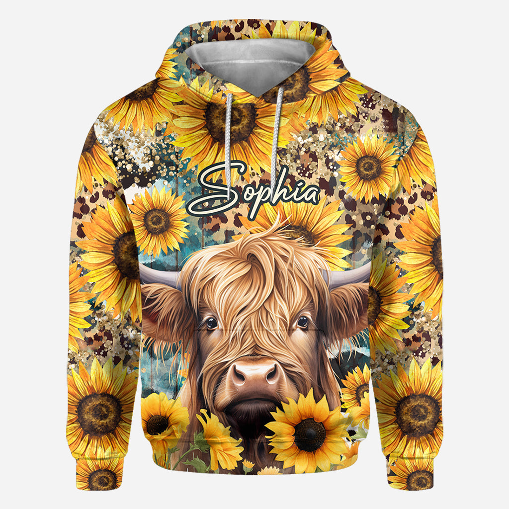 Highland Cow Among Sunflowers - Personalized All Over Shirt