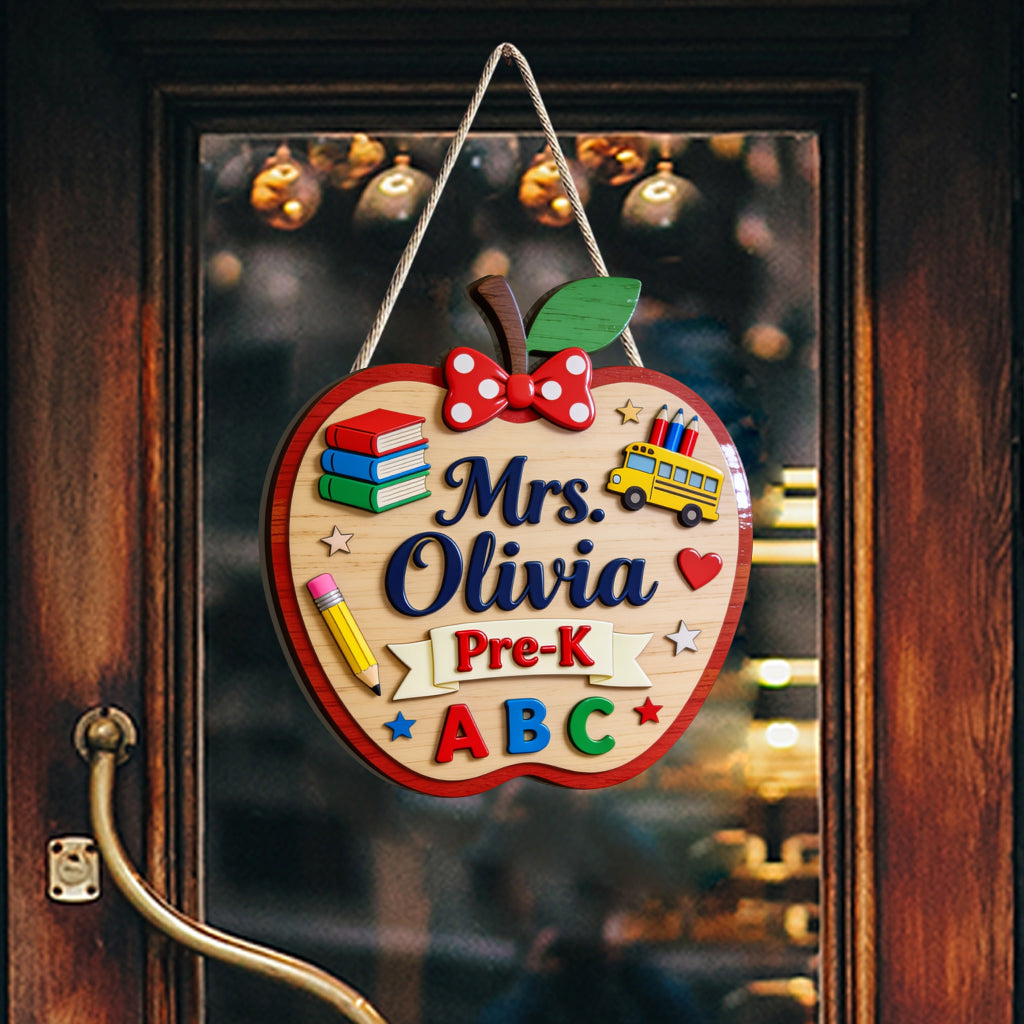 Apple 3D Shaped Door Hanger - Personalized Teacher Custom Shaped Wood Sign