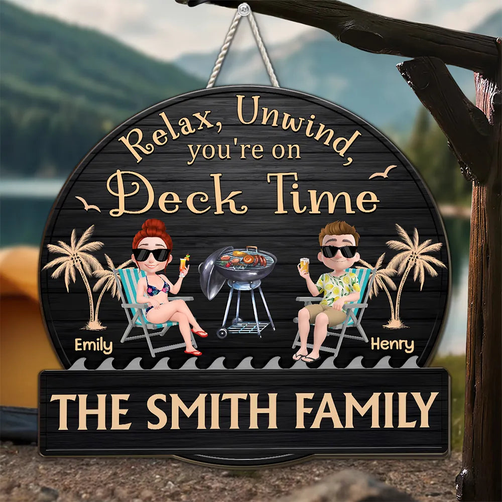Personalized Wooden Patio Sign, Relax and Unwind Theme, Family Gift