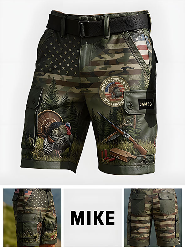 American Gobbler Hunter - Personalized Hunting Cargo Shorts With Belt