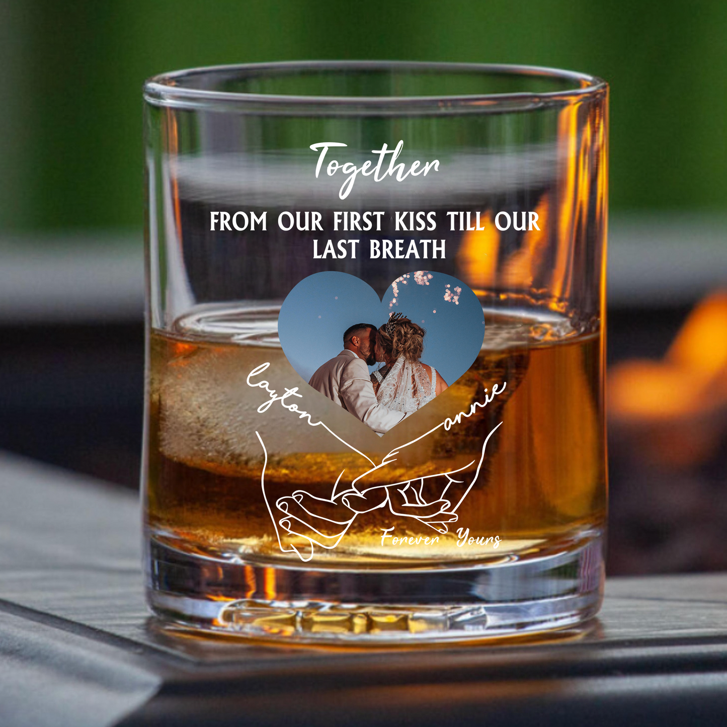 Personalized Romantic Whiskey Glasses, Custom Couple Gift with Photo & Love Quote