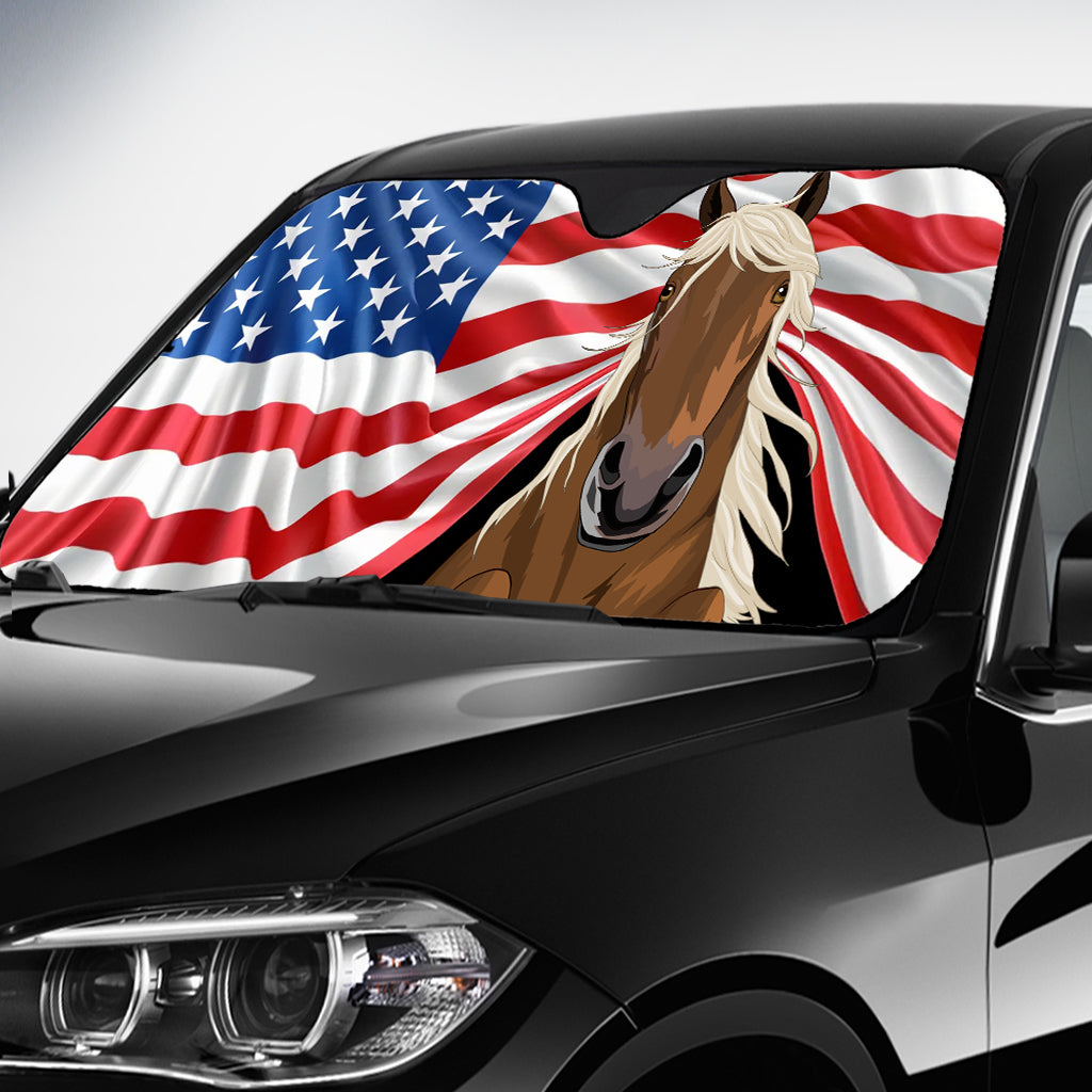 Funny Horse Independence Day - Personalized Horse Car Sunshade
