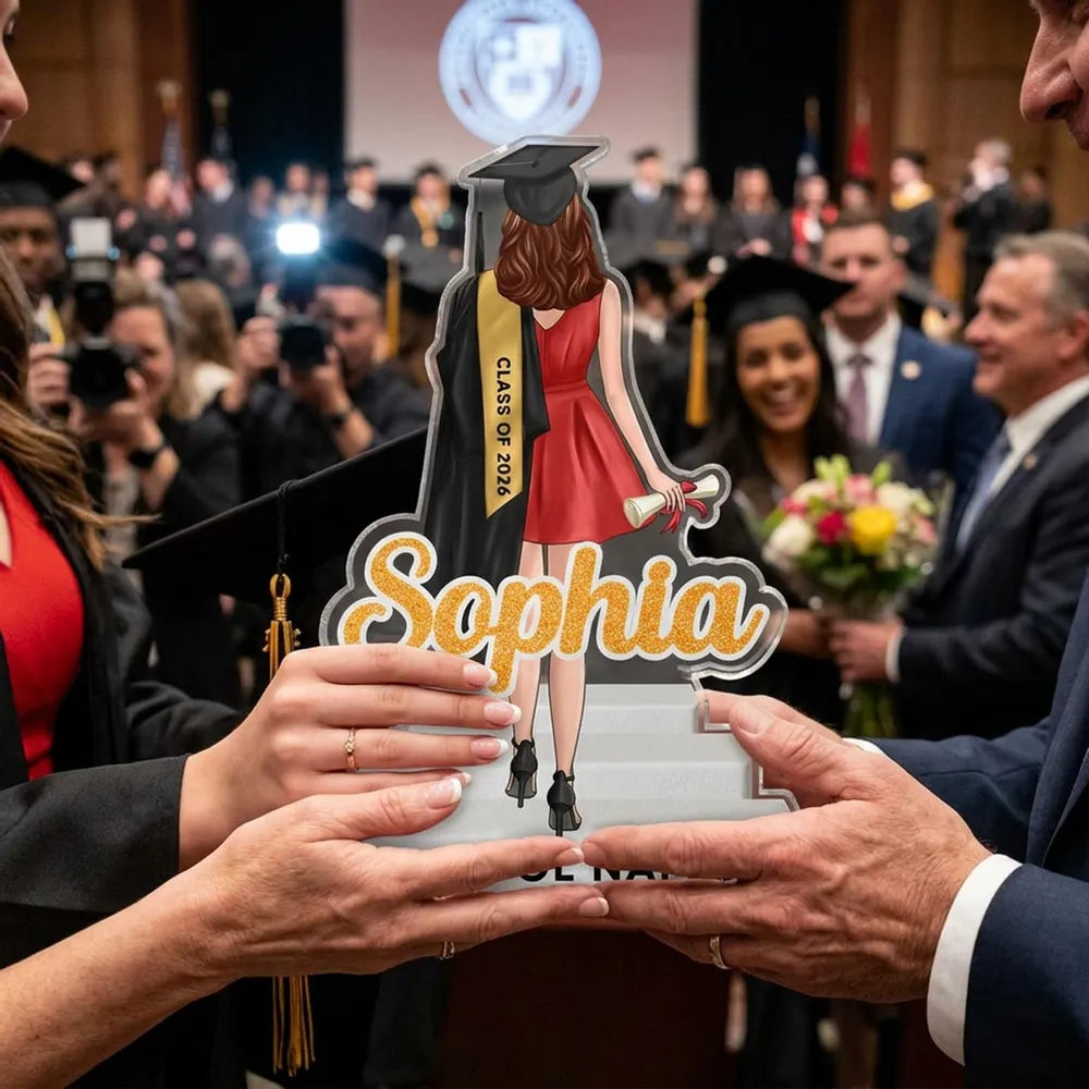 Custom Shaped Acrylic Block Plaque with Grad Cap and Diploma, Class Celebration Home Accent, Thoughtful Gift for Graduate