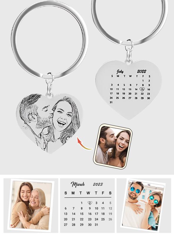 Custom Engraved Photo Calendar For Family, Couple, Besties - Personalized Keychain