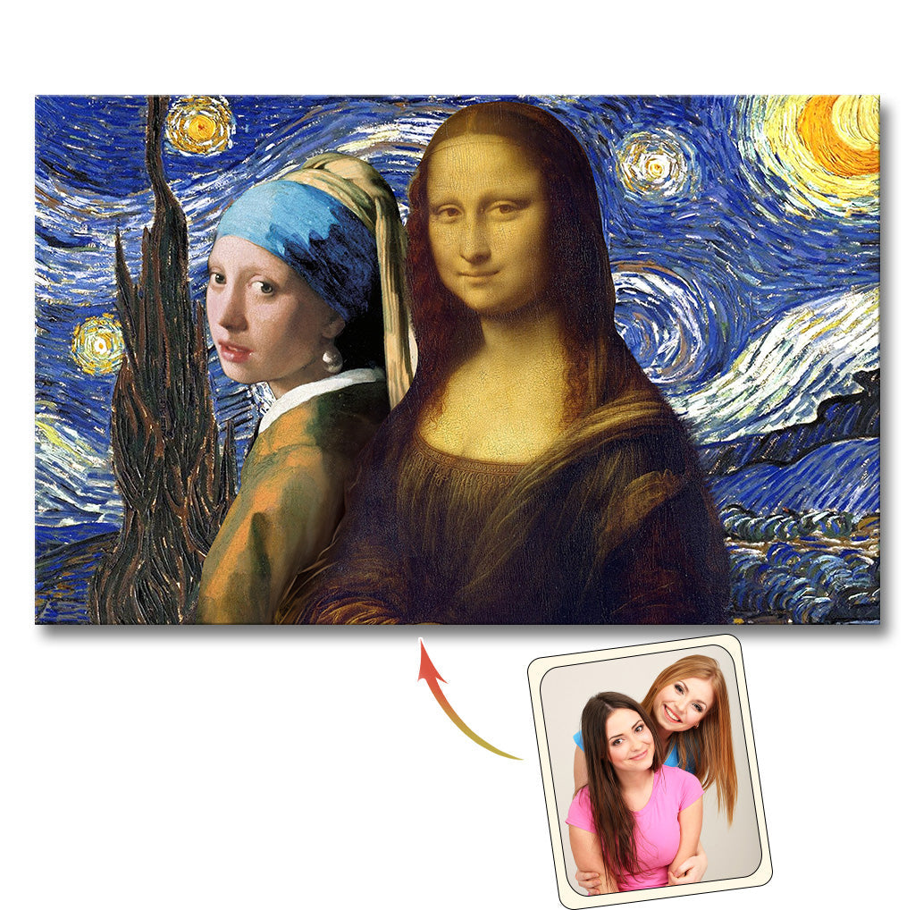Bestie Selfie Mona Lisa Girl With Pearl Earrings - Personalized Bestie Canvas And Poster
