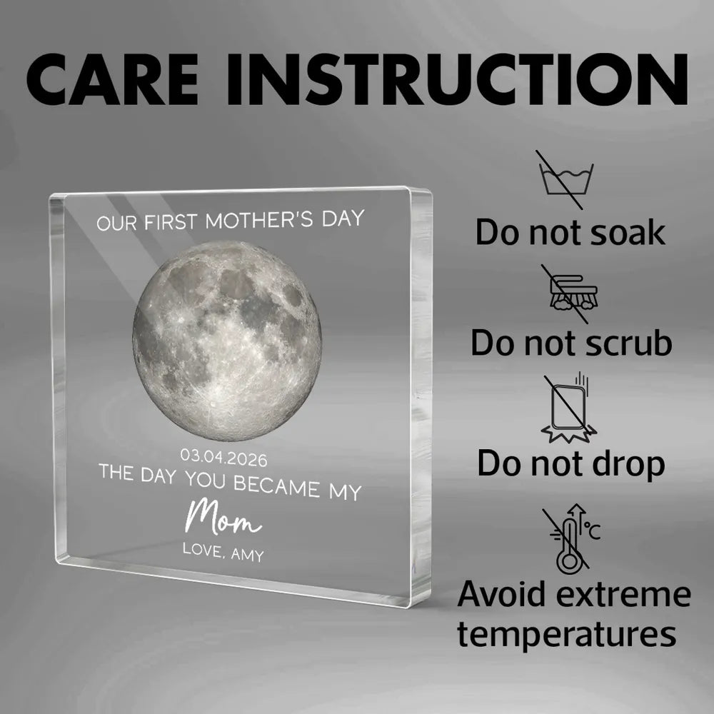 Personalized Moon Phase Rectangle Acrylic Block Plaque for Our First Mother's Day - Unique Gift for New Mom