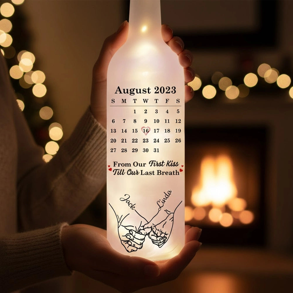 Personalized Bottle Lamp with Calendar Date & Couple Design, Soft Warm Glow for Romantic Nights, Unique Anniversary Gift